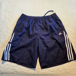 Adidas men's Large navy elastic waist athletic shorts 4 pockets, no liners EUC